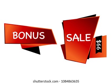 Summer sale set isolated vector banner red black gradient color on white background. Special discount label modern icon offer ribbon illustration. Sticker price off tag