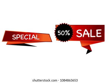 Summer sale set isolated vector banner red black gradient color on white background. Special discount label modern icon offer ribbon illustration. Sticker price off tag