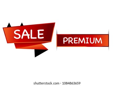 Summer sale set isolated vector banner red black gradient color on white background. Special discount label modern icon offer ribbon illustration. Sticker price off tag