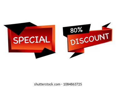 Summer sale set isolated vector banner red black gradient color on white background. Special discount label modern icon offer ribbon illustration. Sticker price off tag