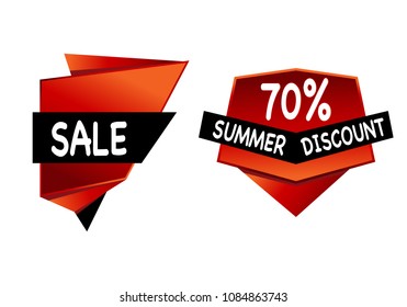 Summer sale set isolated vector banner red black gradient color on white background. Special discount label modern icon offer ribbon illustration. Sticker price off tag