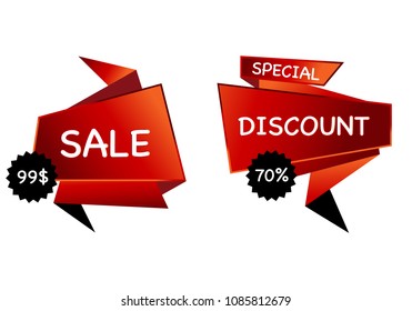 Summer sale set isolated vector banner red black gradient color on white background. Special discount label modern icon offer ribbon illustration. Sticker price off tag for flyer, poster, web 