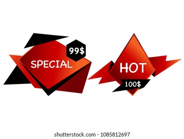 Summer sale set isolated vector banner red black gradient color on white background. Special discount label modern icon offer ribbon illustration. Sticker price off tag for flyer, poster, web 