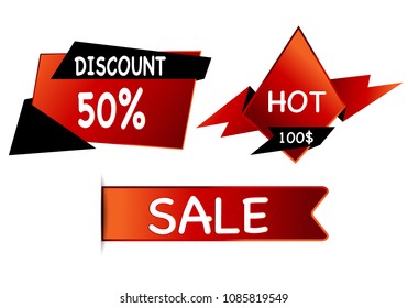 Summer sale set isolated vector banner red black gradient color on white background. Special discount label modern icon offer ribbon illustration. Sticker price off tag for flyer, poster, web 