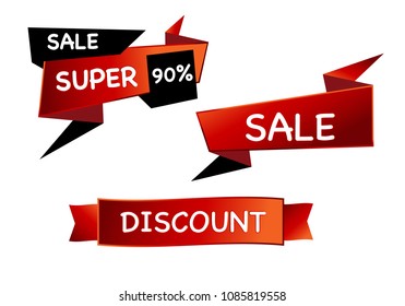 Summer sale set isolated vector banner red black gradient color on white background. Special discount label modern icon offer ribbon illustration. Sticker price off tag for flyer, poster, web 