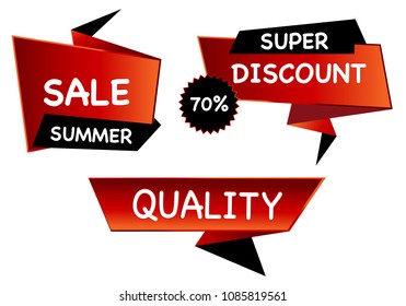 Summer sale set isolated vector banner red black gradient color on white background. Special discount label modern icon offer ribbon illustration. Sticker price off tag for flyer, poster, web 
