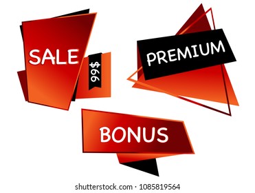 Summer sale set isolated vector banner red black gradient color on white background. Special discount label modern icon offer ribbon illustration. Sticker price off tag for flyer, poster, web 