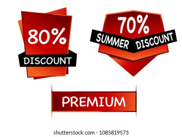 Summer sale set isolated vector banner red black gradient color on white background. Special discount label modern icon offer ribbon illustration. Sticker price off tag for flyer, poster, web 