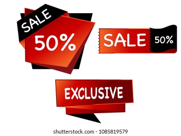 Summer sale set isolated vector banner red black gradient color on white background. Special discount label modern icon offer ribbon illustration. Sticker price off tag for flyer, poster, web 