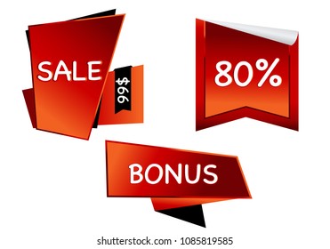 Summer sale set isolated vector ribbon red black gradient color on white background. Special discount banner modern icon offer label illustration. Sticker price off tag for flyer, poster, web 