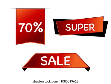 Summer sale set isolated vector banner red black gradient color on white background. Special discount label modern icon offer ribbon illustration. Sticker price off tag for flyer, poster, web 