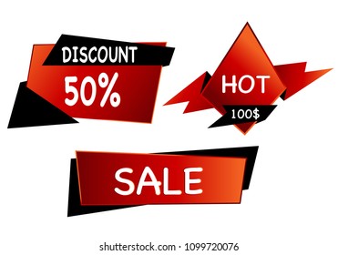 Summer sale set isolated vector ribbon red black gradient color on white background. Special discount banner modern icon offer label illustration. Sticker price off tag for flyer, poster, web