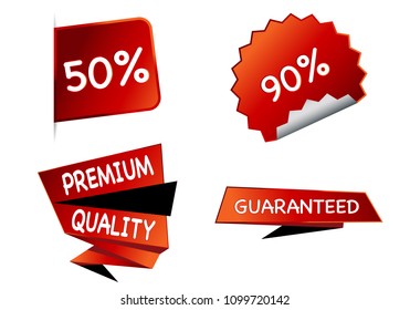 Summer sale set isolated vector ribbon red black gradient color on white background. Special discount banner modern icon offer label illustration. Sticker price off tag for flyer, poster, web