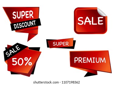 Summer sale set isolated vector ribbon red black gradient color on white background. Special discount banner modern icon offer label illustration. Sticker price off tag for flyer, poster, web 