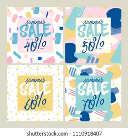 Summer sale. Set of social media banners. Vector illustrations for website and mobile website banners, email and newsletter designs, ads, marketing material.