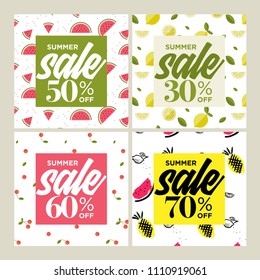Summer sale. Set of social media banners. Vector illustrations for website and mobile website banners, email and newsletter designs, ads, marketing material.