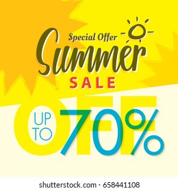 Summer Sale set V.2  70 percent yellow  heading design for banner or poster. Sale and Discounts Concept. Vector illustration.