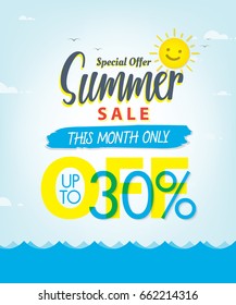Summer Sale set V.3 30 percent blue heading design for banner or poster. Sale and Discounts Concept. Vector illustration.