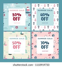 Summer sale. Set of website sale banner templates. Vector illustrations for social media banners, email and newsletter designs, ads, promotional material.