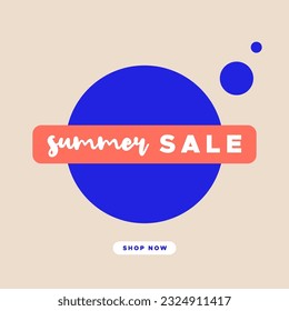 Summer sale. Shop now button. For social media post, promotional banner or advertising. Vector illustration, flat design