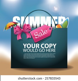 Summer Sale shopping bag Background EPS 10 vector royalty free stock illustration for greeting card, ad, promotion, poster, flier, blog, article, social media, marketing