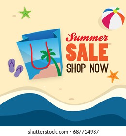 Summer Sale with Shopping Bag Illustration Banner promotion