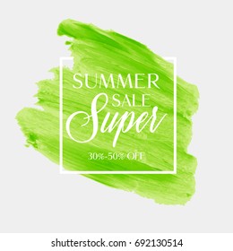 Summer Sale sign over watercolor art brush stroke paint abstract background vector illustration. Perfect acrylic design for a shop and sale banners.