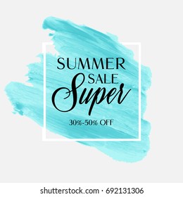 Summer Sale sign over watercolor art brush stroke paint abstract background vector illustration. Perfect acrylic design for a shop and sale banners.