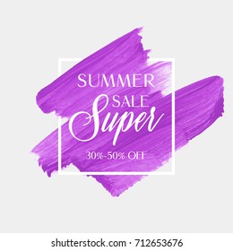 Summer Sale sign over watercolor art brush stroke paint abstract background vector illustration. Perfect acrylic design for a shop and sale banners.