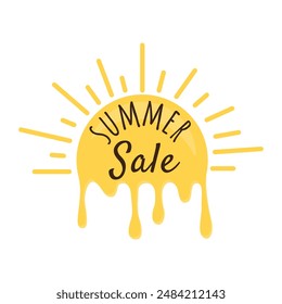 Summer Sale. Simple vector illustration with a melting sun. Sticker for promotion, advertising, banner, poster