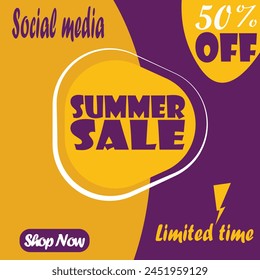 Summer sale, Social media, Limited time, 50% off and shop now illustration. Special offer composition. Vector illustration