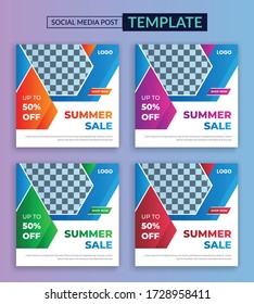 Summer sale social media post template, Summer offer social banner, Summer sale banner with 50% discount