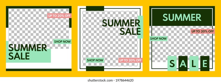summer sale, social media post vector templates set, light and dark green colors
