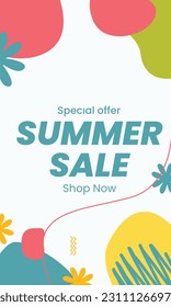 Summer sale social media post colorful abstract shape vector design.