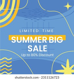 Summer sale social media post colorful abstract shape vector design.