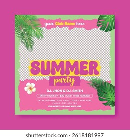 Summer Sale Social Media Post Layout for Tropical Summer Promotional advertising web banner, summer party social media flyer or poster with summer tropical background