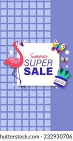 Summer sale social media story.  Vertical template post for reel promotion content.
