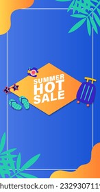 Summer sale social media story.  Vertical template post for reel promotion content.