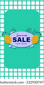 Summer sale social media story.  Vertical template post for reel promotion content.