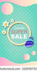 Summer sale social media story.  Vertical template post for reel promotion content.