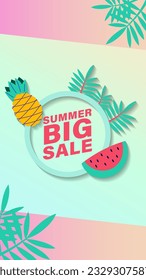 Summer sale social media story.  Vertical template post for reel promotion content.