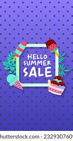 Summer sale social media story.  Vertical template post for reel promotion content.
