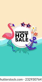 Summer sale social media story.  Vertical template post for reel promotion content.