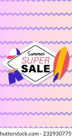 Summer sale social media story.  Vertical template post for reel promotion content.