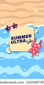 Summer sale social media story.  Vertical template post for reel promotion content.