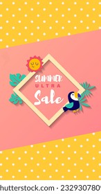 Summer sale social media story.  Vertical template post for reel promotion content.