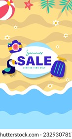 Summer sale social media story.  Vertical template post for reel promotion content.