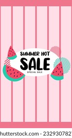 Summer sale social media story.  Vertical template post for reel promotion content.