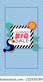 Summer sale social media story.  Vertical template post for reel promotion content.