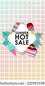 Summer sale social media story.  Vertical template post for reel promotion content.